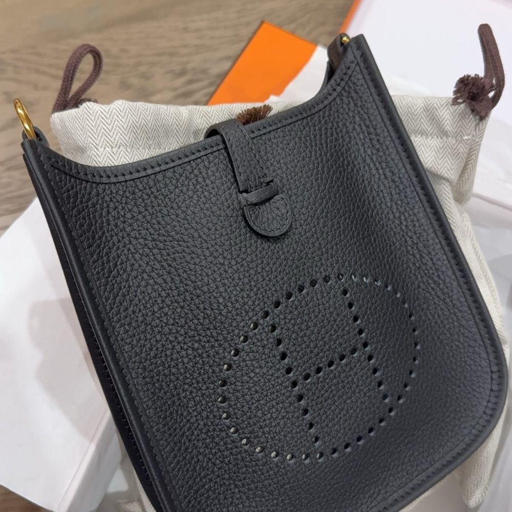 Hermes Mini Evelyne TPM black and gold hardware